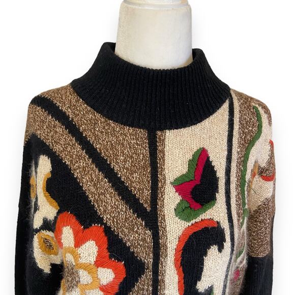 Vintage Santoria Silk Angora Rabbit Hair Blend Sweater Floral Paisley Stripe - Picture 2 of 7